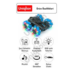Bilek Sensörlü Uzaktan Kumandalı Çift Yönlü 360 Dönebilen RGB Işıklı Akrobat Araba