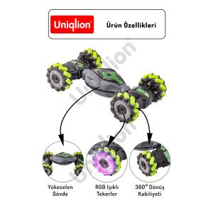 Uzaktan Kumandalı Çift Yönlü 360 Dönebilen RGB Işıklı Akrobat Araba